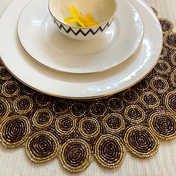 Handmade Beaded Placemat: 14" Purple Coffee Table Mat