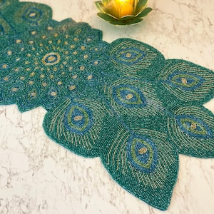 Handmade Bead Table Runner, Peacock Design Beaded Runner 13x36 Inch - Etsy