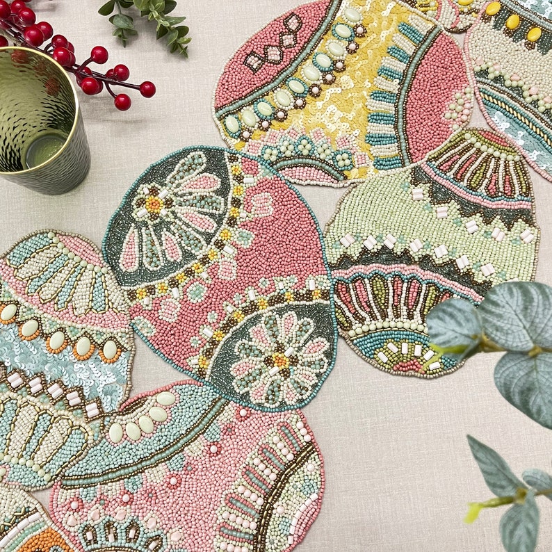 Easter Table Runner Easter Egg Handmade Beaded Runner Etsy