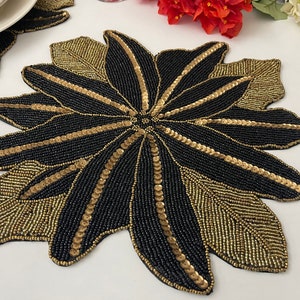 Handmade beaded placemat, tablemat, 14 inch, floral charger placemats 