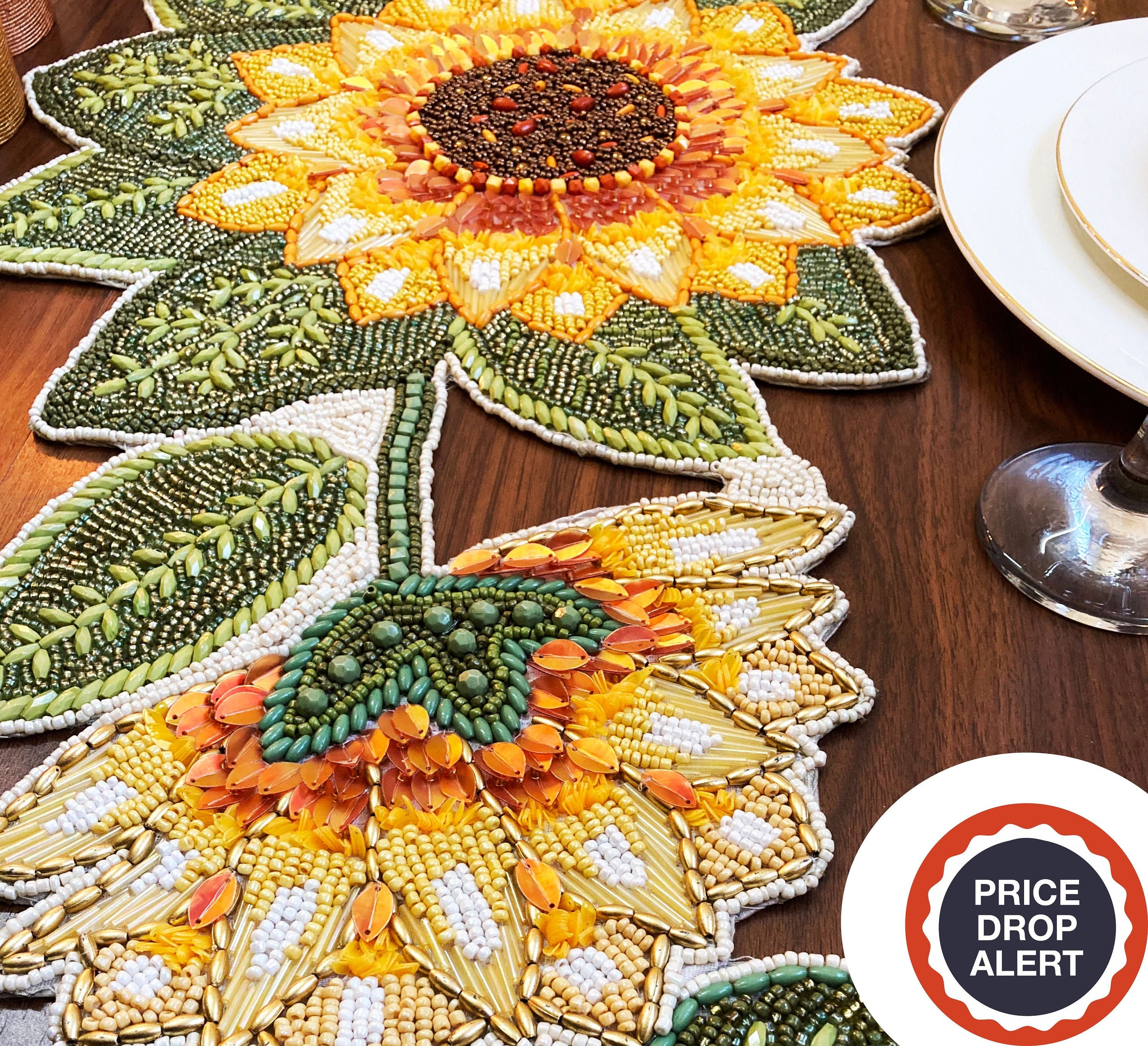 Sunflower Bead Runner Handmade Table Runner Beaded Table Etsy