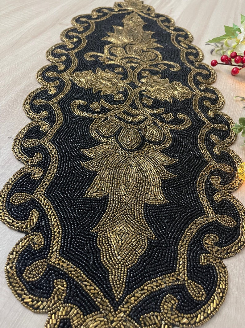 Handmade Black and Gold Beaded Table Runner (13x36 Inch) - Etsy