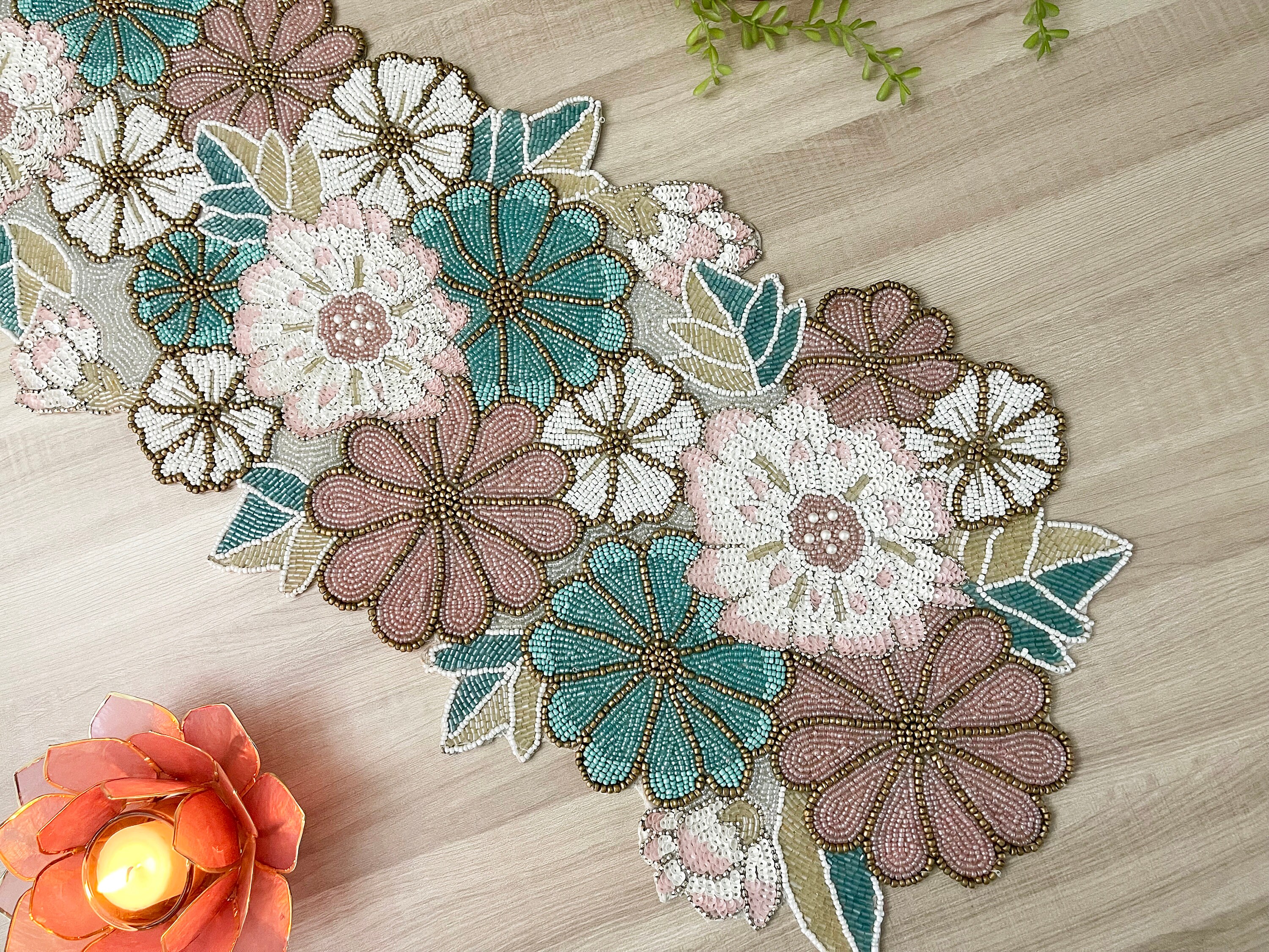 Handmade Beaded Floral Table Runner: Spring Decor (13x36 Inch) - Etsy