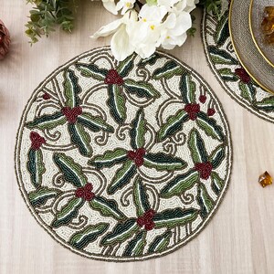 Handmade beaded Placemat, christmas floral table mat, multicolour