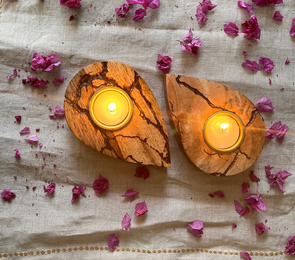 Handmade Wooden Tea Light Holders Unique Favors Gifts Drop Etsy