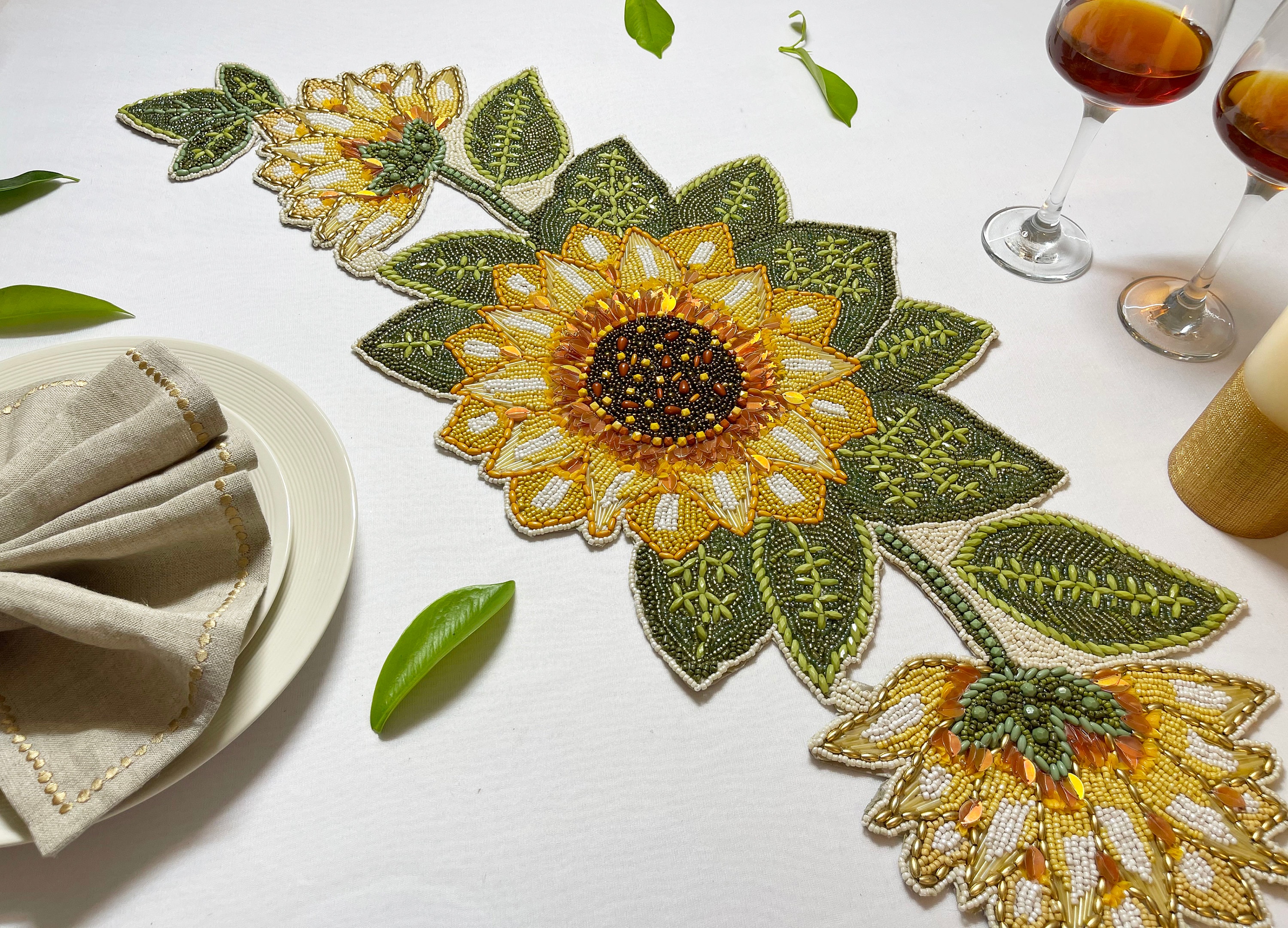 Sunflower bead runner handmade table runner beaded table Etsy