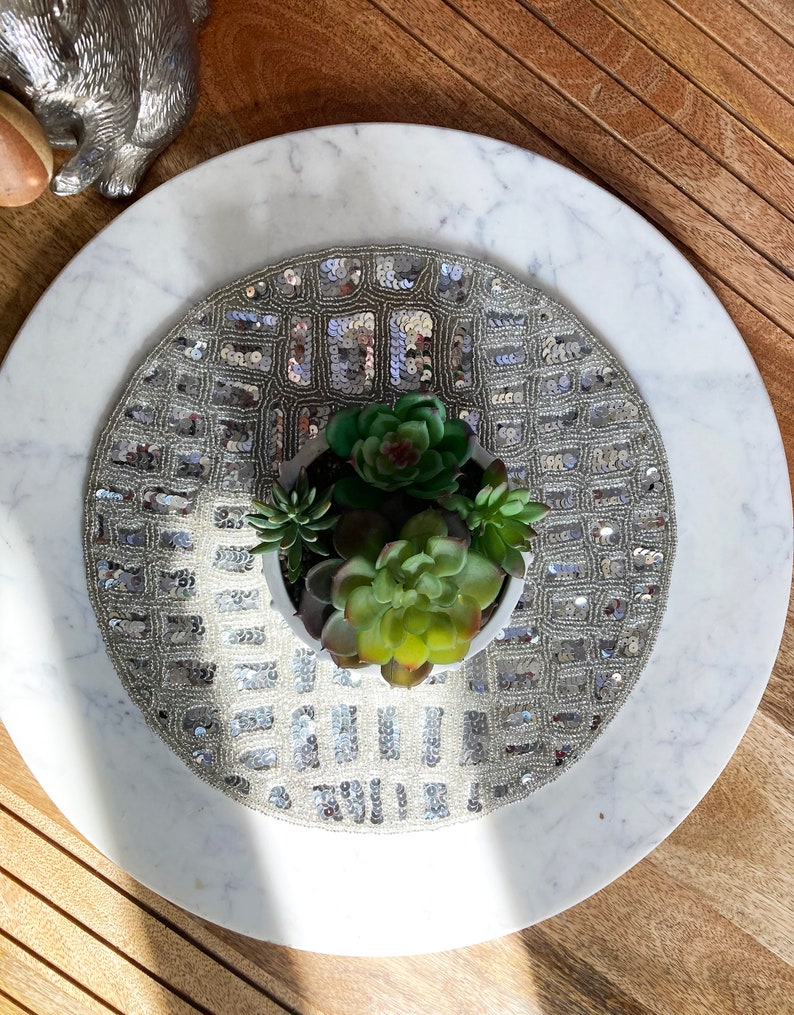 Handmade Beaded Sequin Placemat Table Mats 14 Inch Silver Etsy