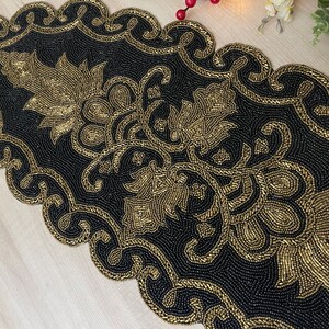 Handmade Black and Gold Beaded Table Runner (13x36 Inch) - Etsy