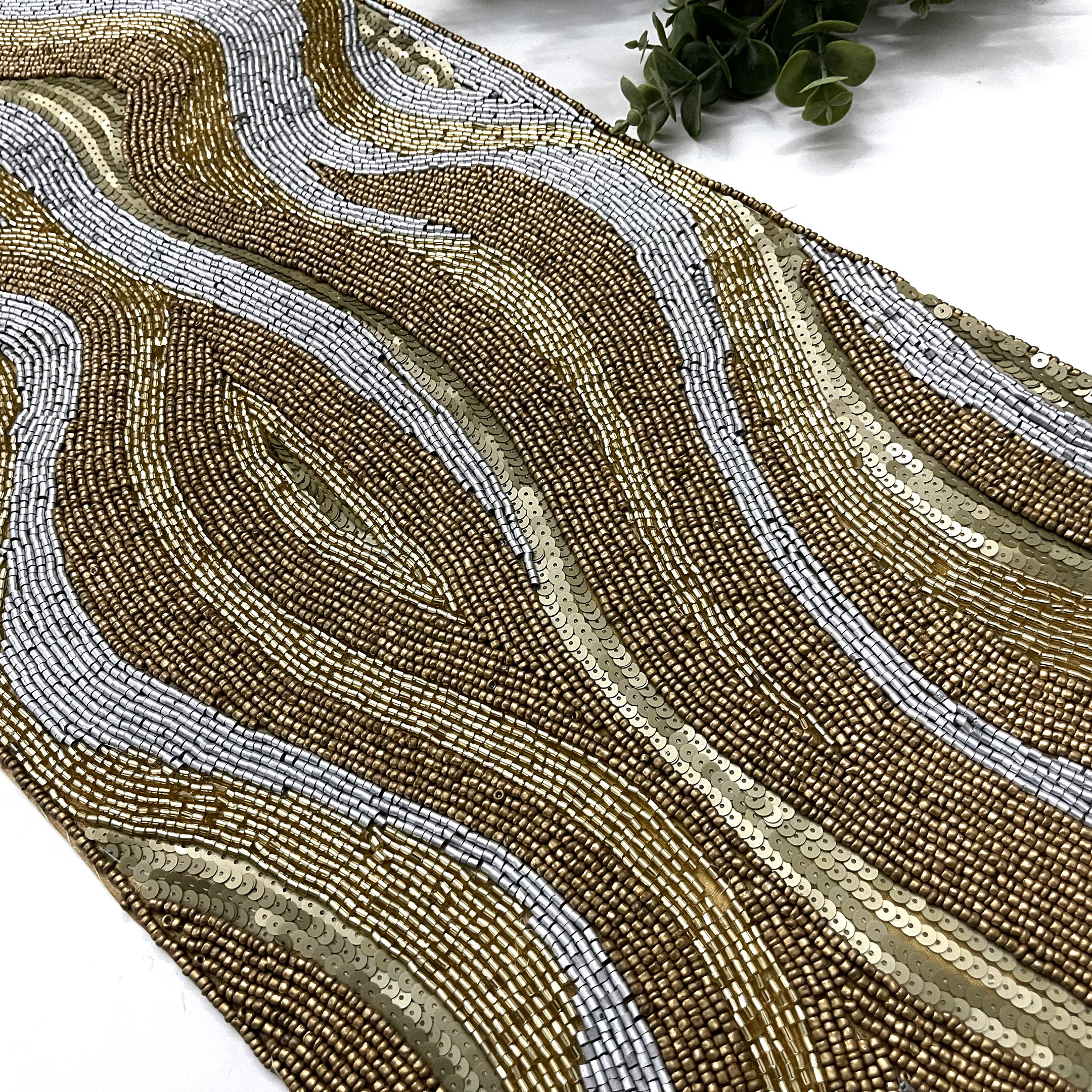 Handmade Bead Table Runner Floral Beaded Runner Silver and Etsy