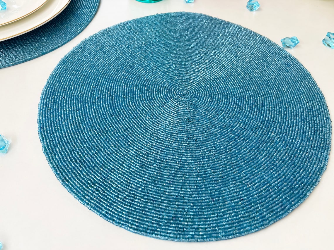 Handmade beaded placemat beaded tablemat 14 inch blue Etsy España