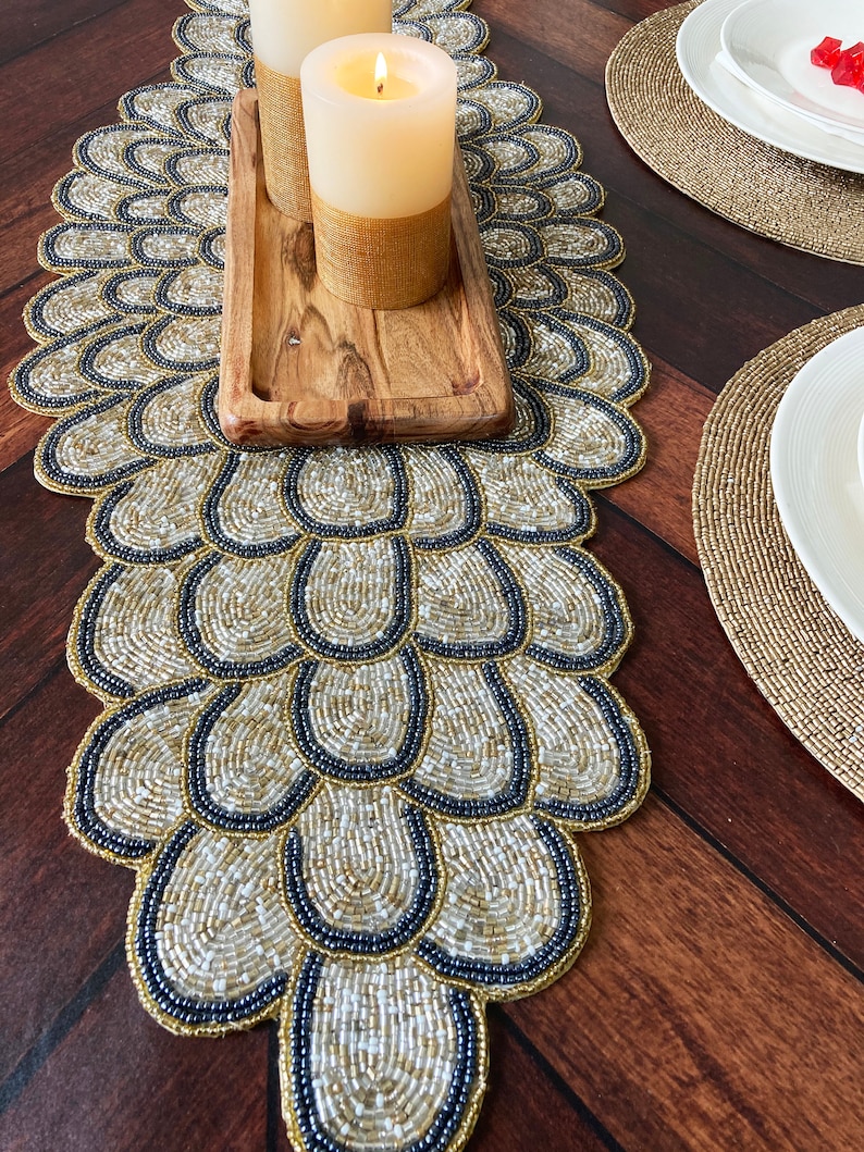 Handmade Bead Table Runner Floral Beaded Runner 13x36inch Etsy