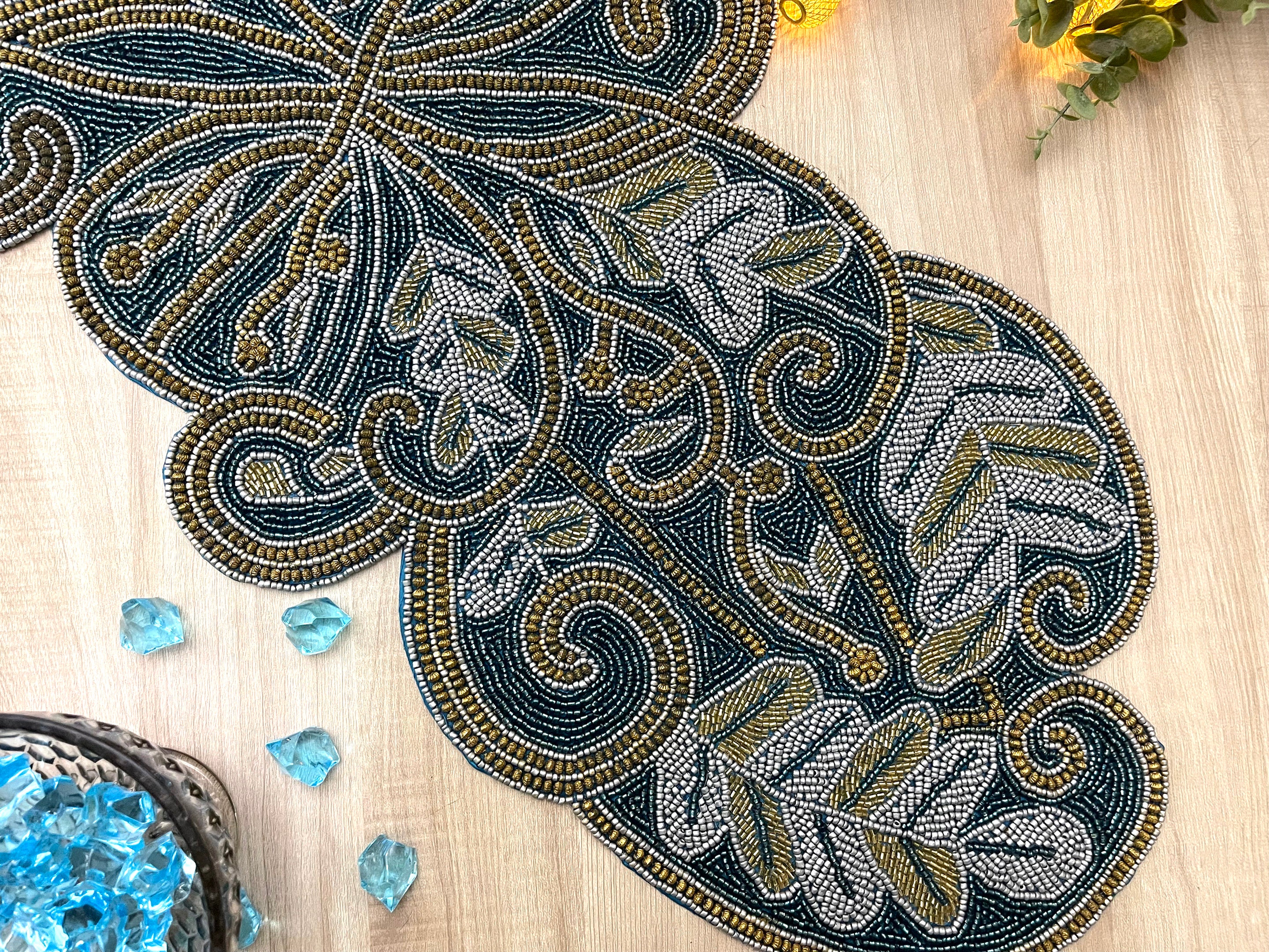 Handmade Beaded Table Runner: Turquoise, Gold, 13x36 Inch - Etsy