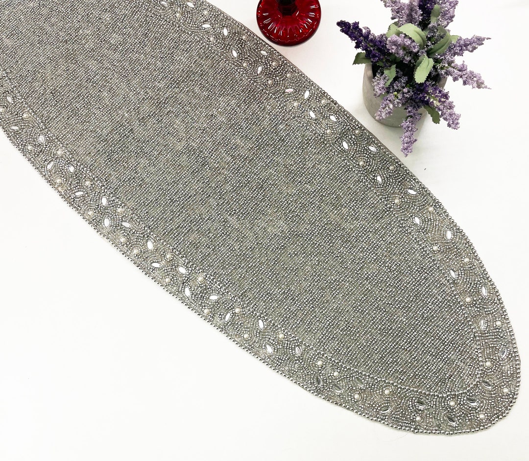 Handmade Bead Christmas Table Runner Floral Beaded Runner Etsy