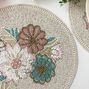 Handmade beaded Placemat, spring floral design, multicolour, Spring decor