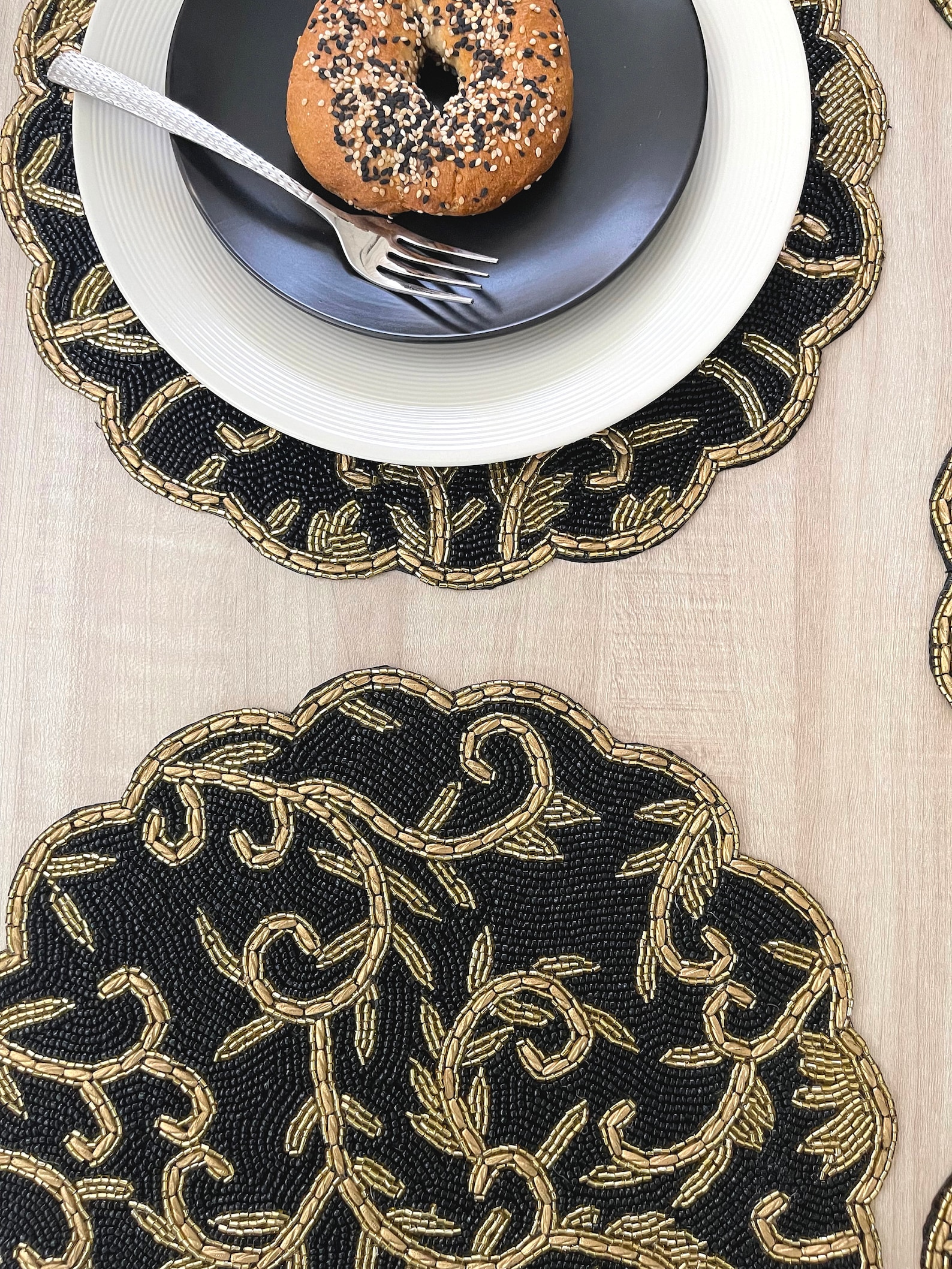 Buy Handmade Beaded Placemat Beaded Tablemat 14 Inch Black Gold Online
