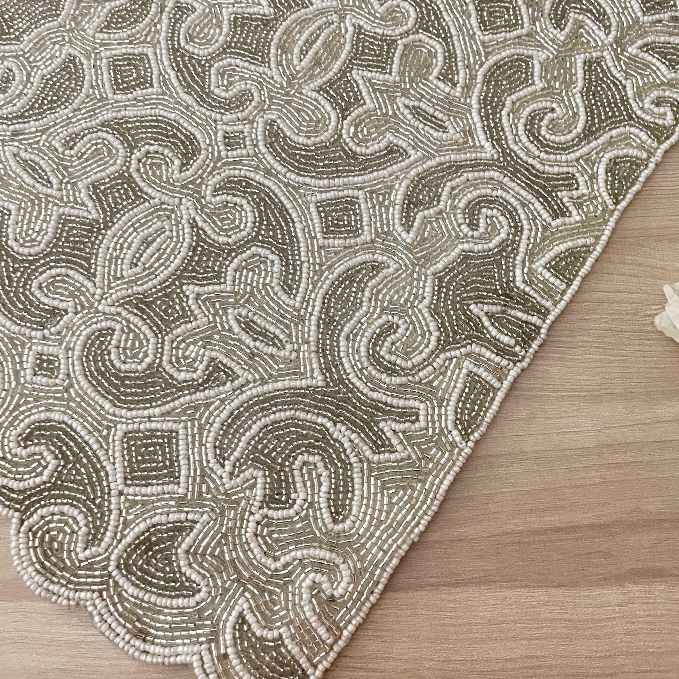 Handmade Bead Table Runner, Beaded Runner, Silver and White, 13x36inch ...