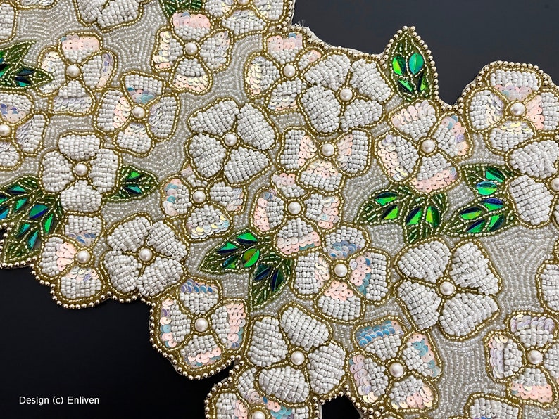 Handmade Beaded Spring Table Runner White Flowers Bed Etsy