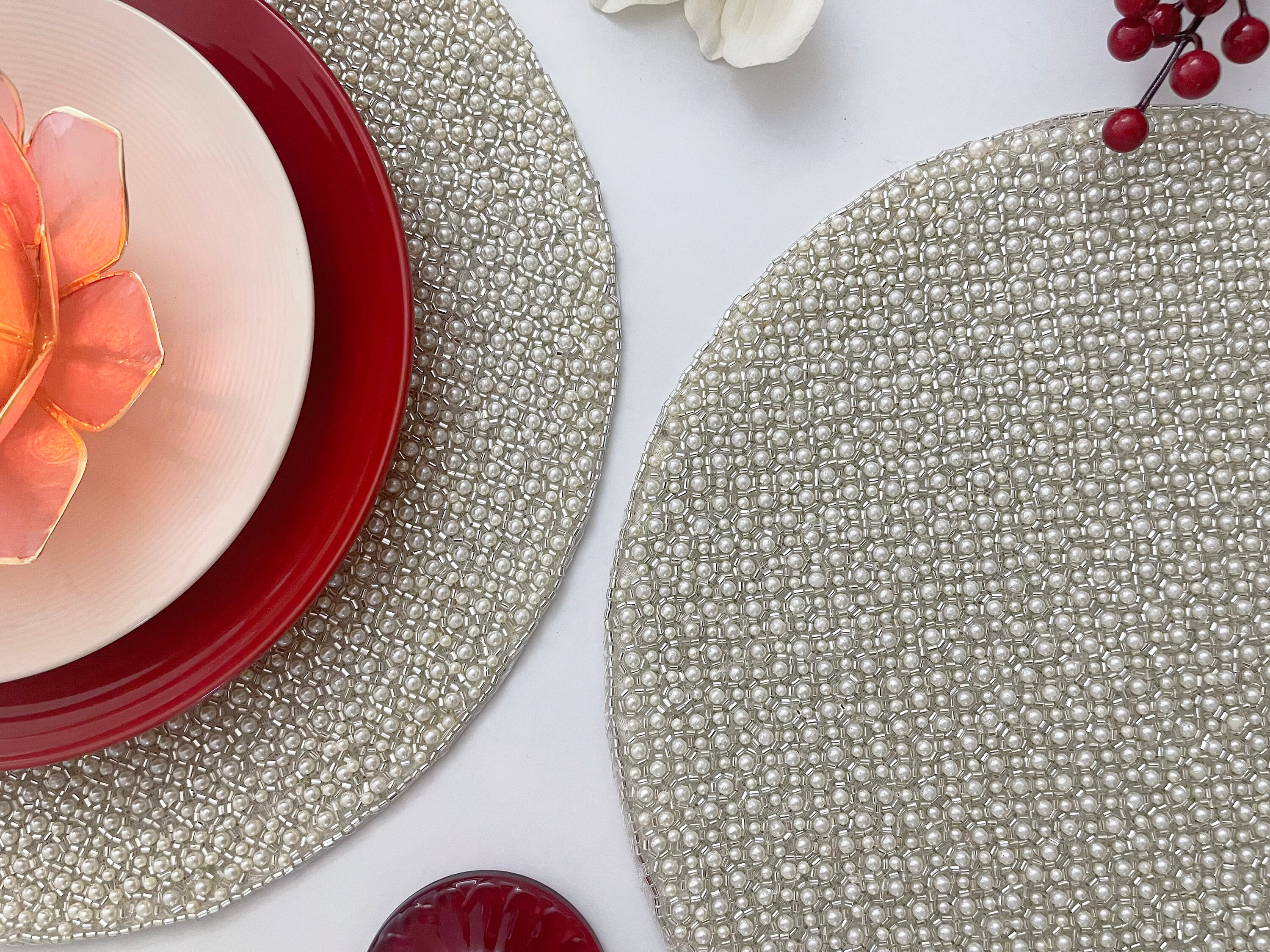 Luxury handmade beaded placemat tablemat 14 inch white Etsy