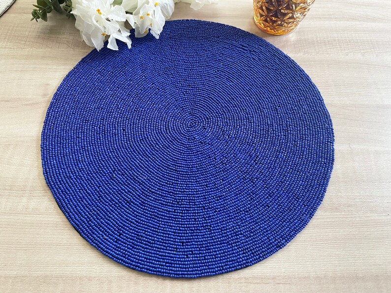 Set of 6 Handmade Beaded Placemat Beaded Table Mat Navy Etsy