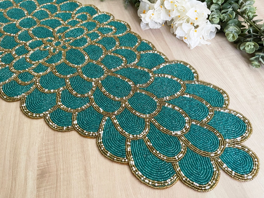 Handmade Bead Table Runner, Peacock Floral Beaded Runner / Placemat Etsy