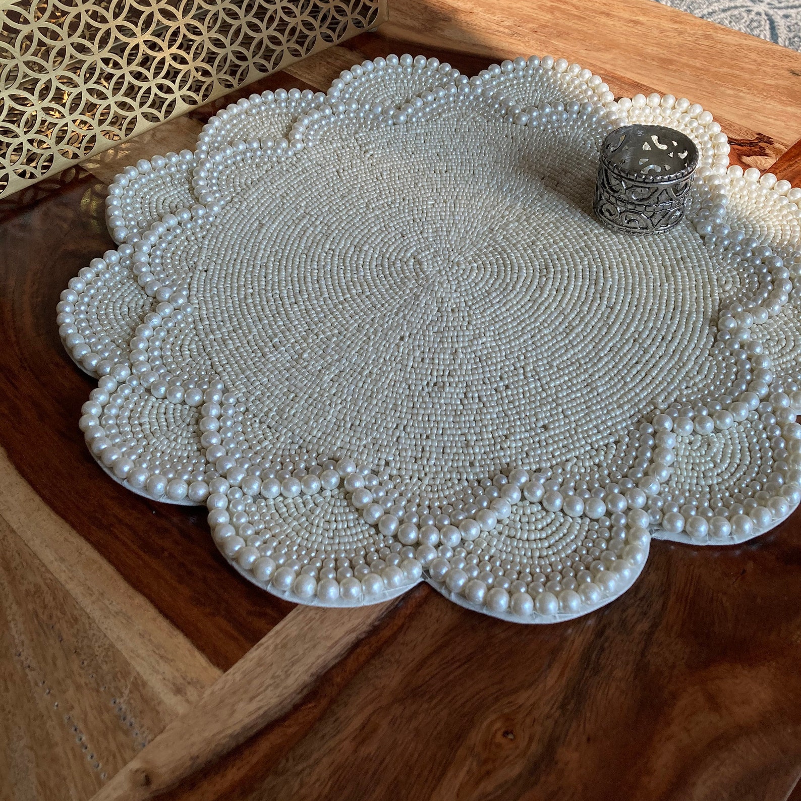 Handmade Beaded Placemat Table Decoration Beaded Tablemat Etsy