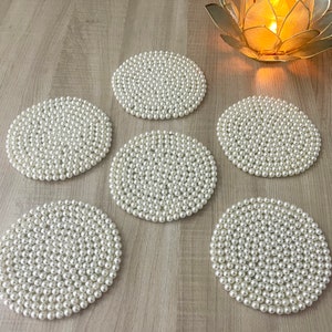 Coasters set of 4/6, white drink coasters, beaded coasters, gift for her, housewarming gift