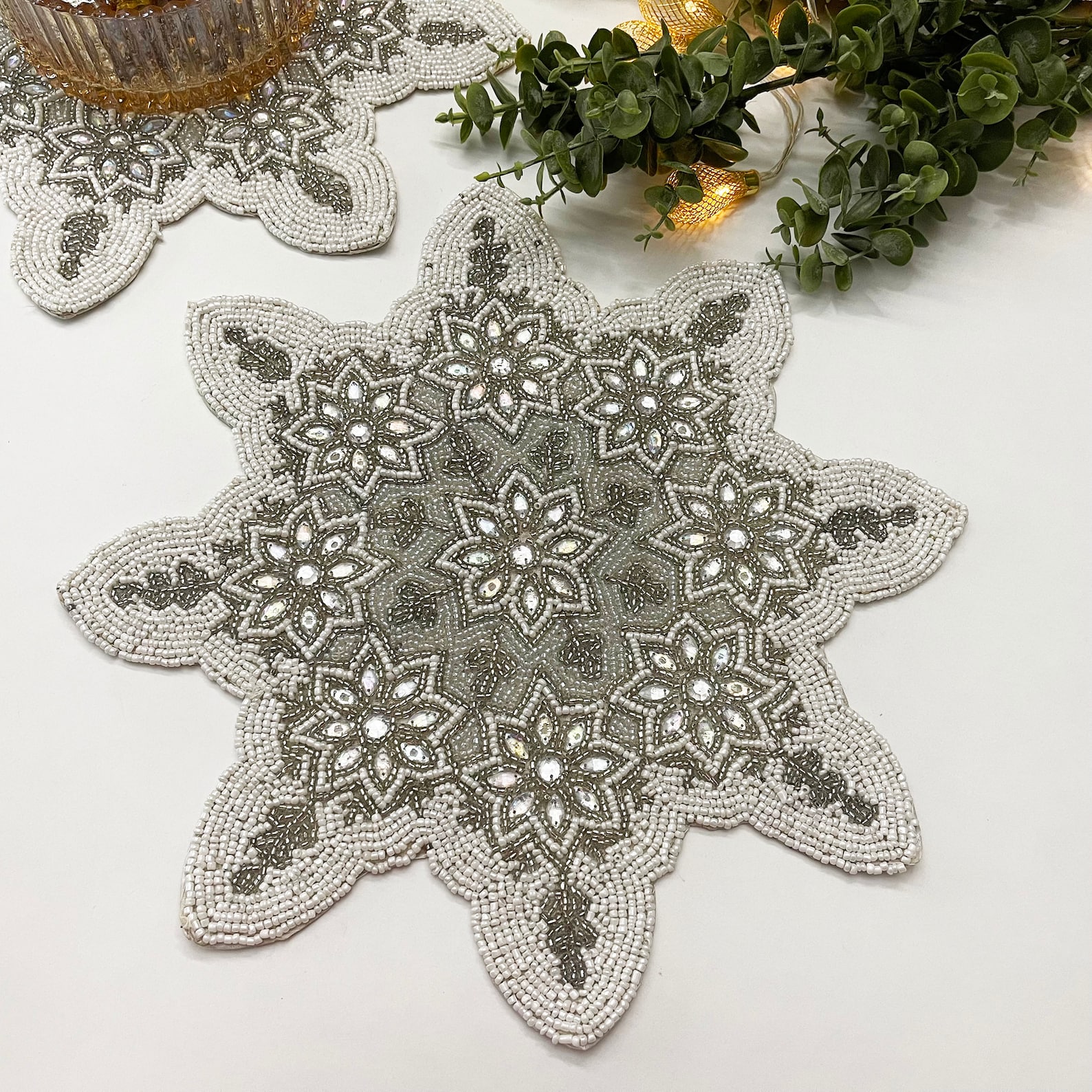 Christmas Snowflakes Placemat Handmade Beaded 13.5inch Etsy