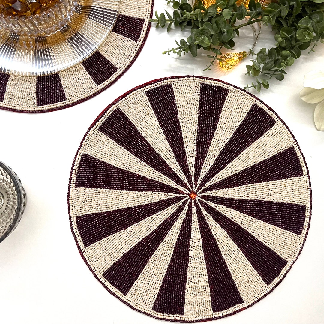 Handmade Christmas Peppermint Swirl, Candy Cane Beaded Placemats, 14.5