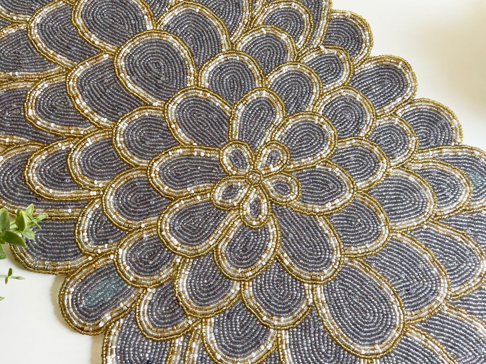 Handmade Bead Table Runner Beaded Runner Blue Grey Etsy India