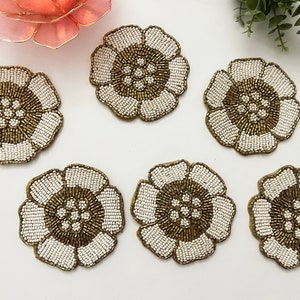 Coasters set of 4/6, drink coasters, white gold beaded coasters, gift for her, housewarming gift