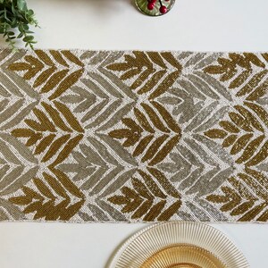 Handmade Table Runner, Gold and Silver on White, Hand Beaded Runner ...