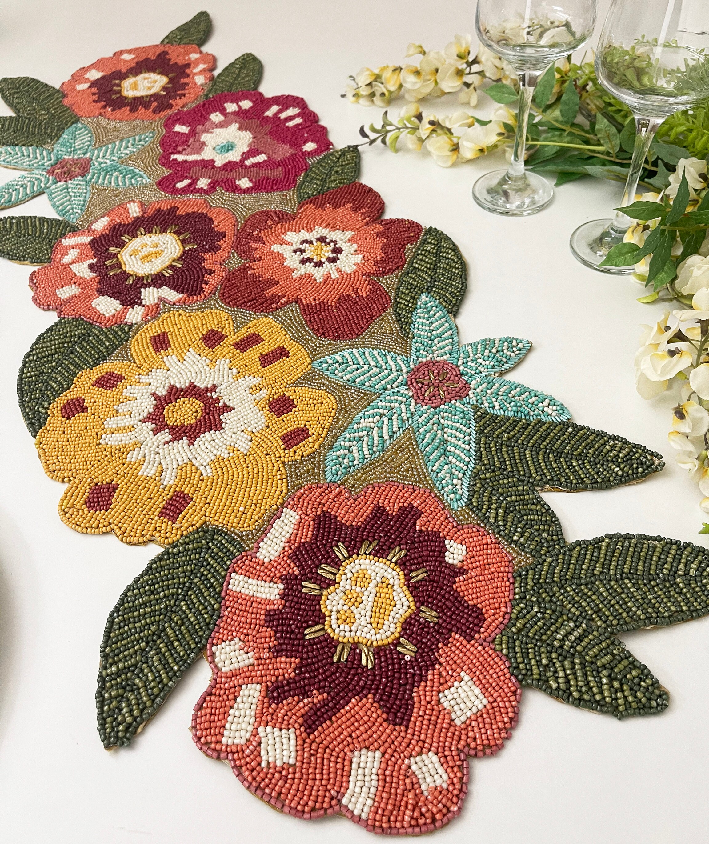 Handmade table runner beaded runner floral spring runner2 Etsy