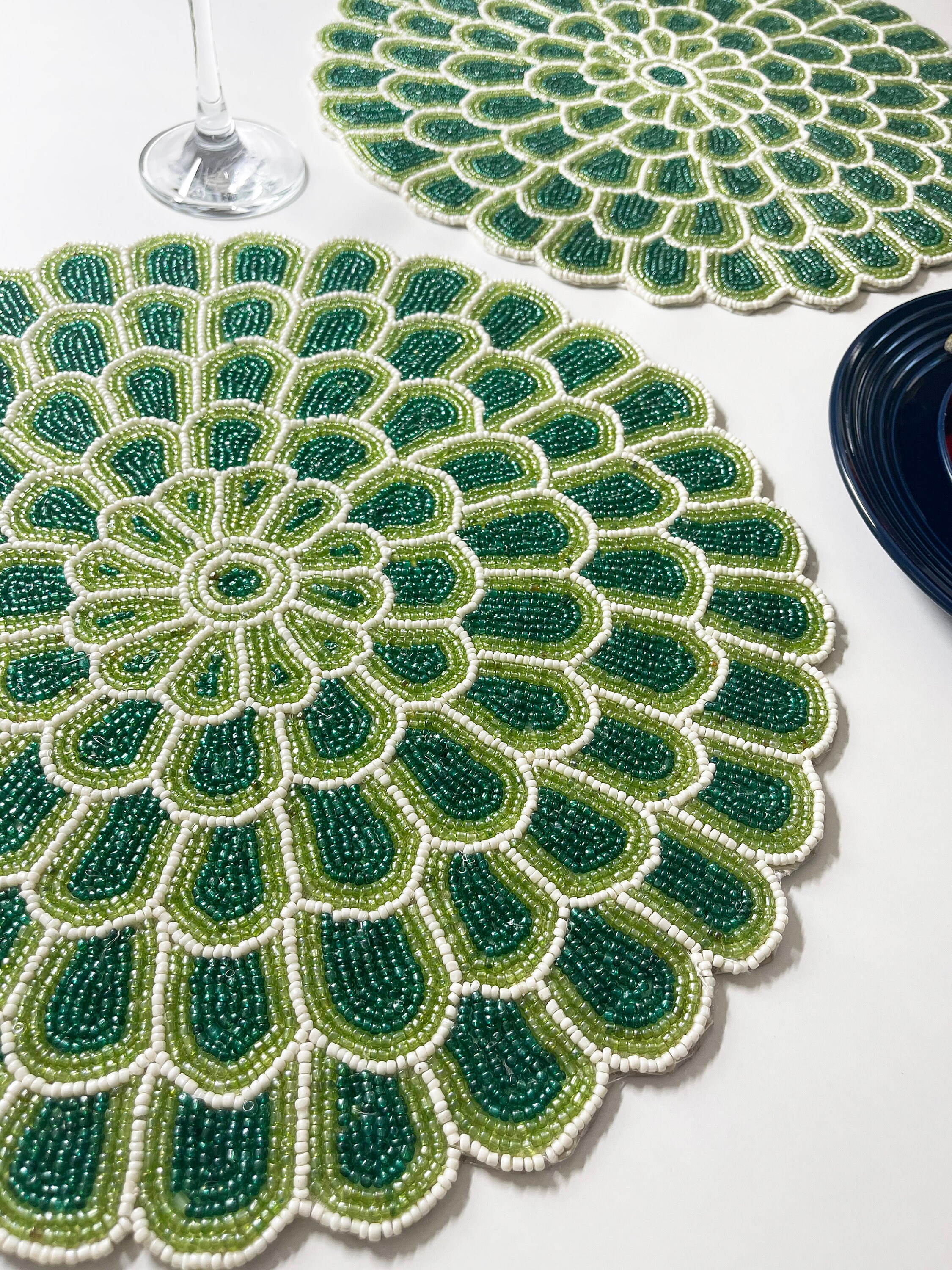 Handmade beaded placemat tablemat 14 inch green bead Etsy