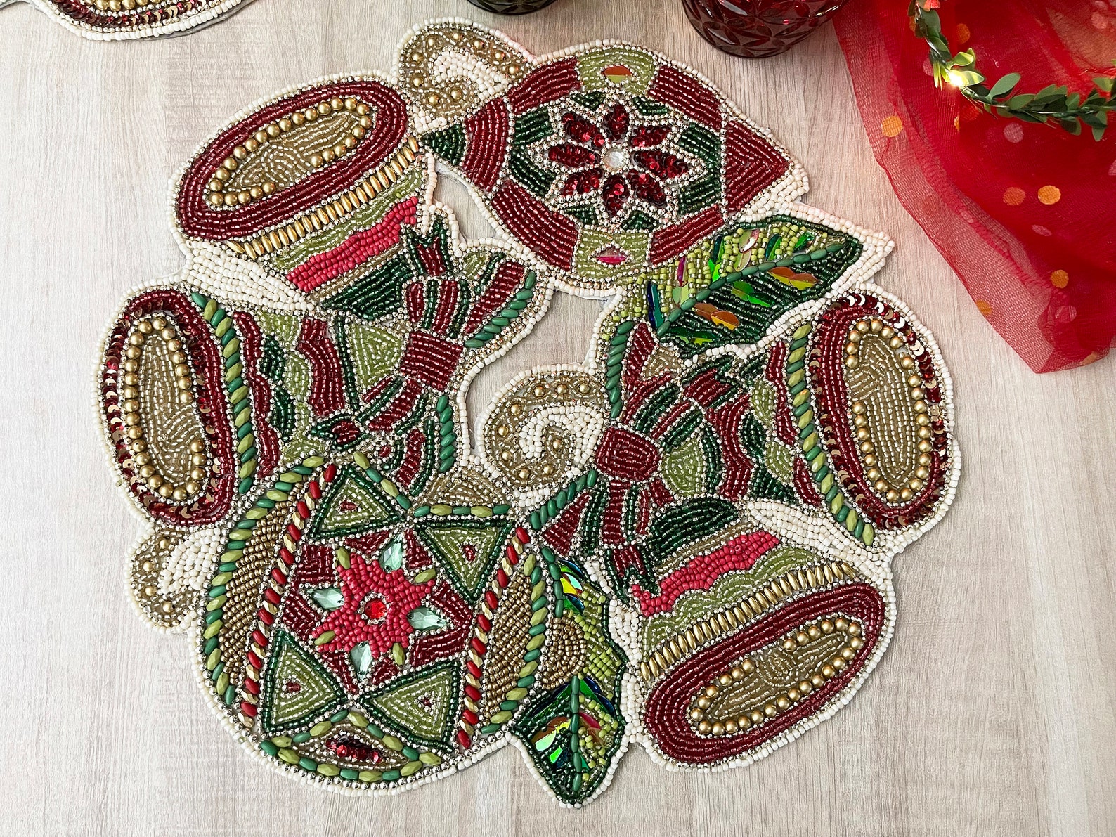 Christmas Bell Placemat Handmade Beaded Table Mat Gift for Etsy
