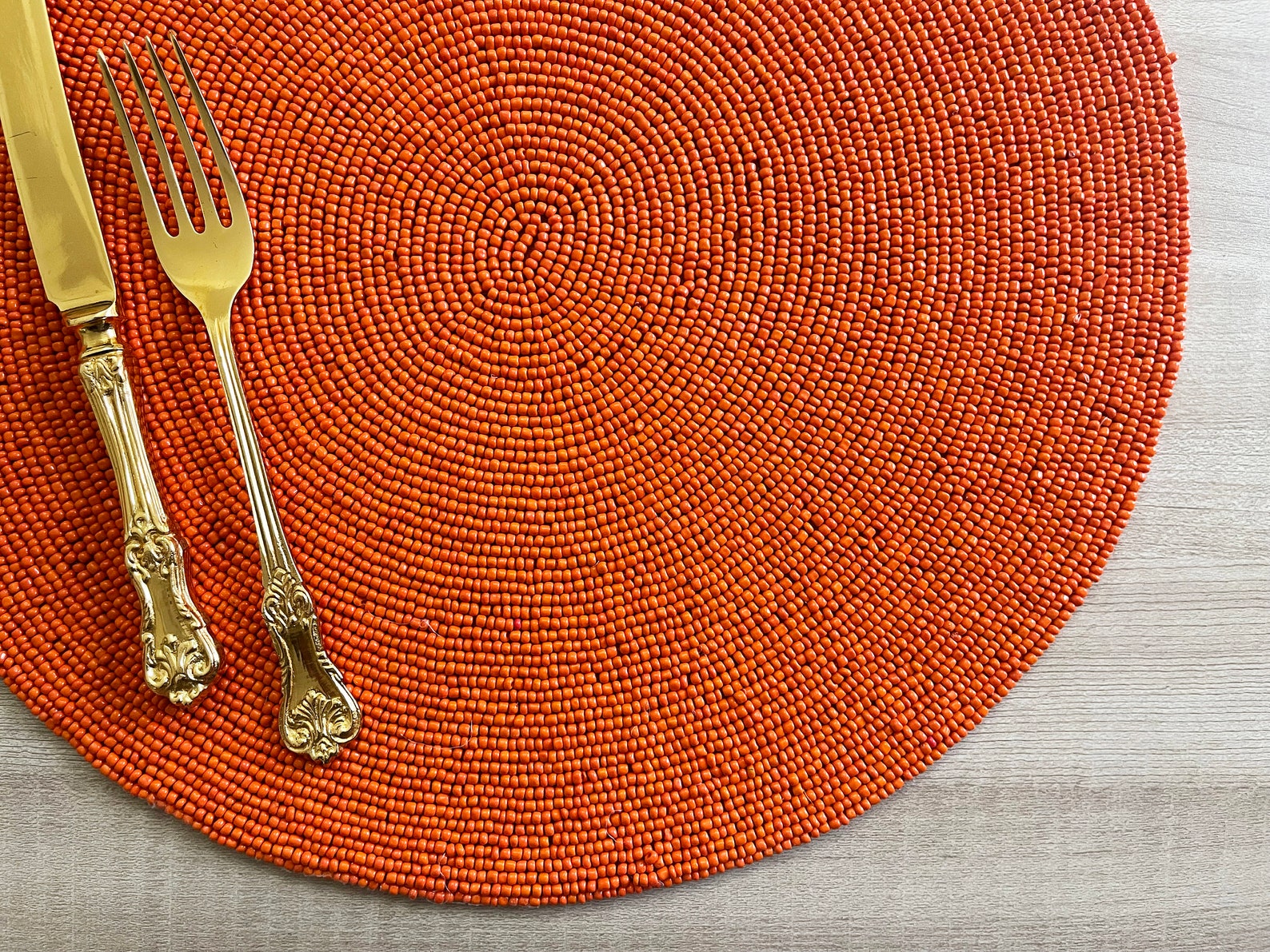 Set of 6 Handmade Beaded Placemat Beaded Table Mat Orange Etsy