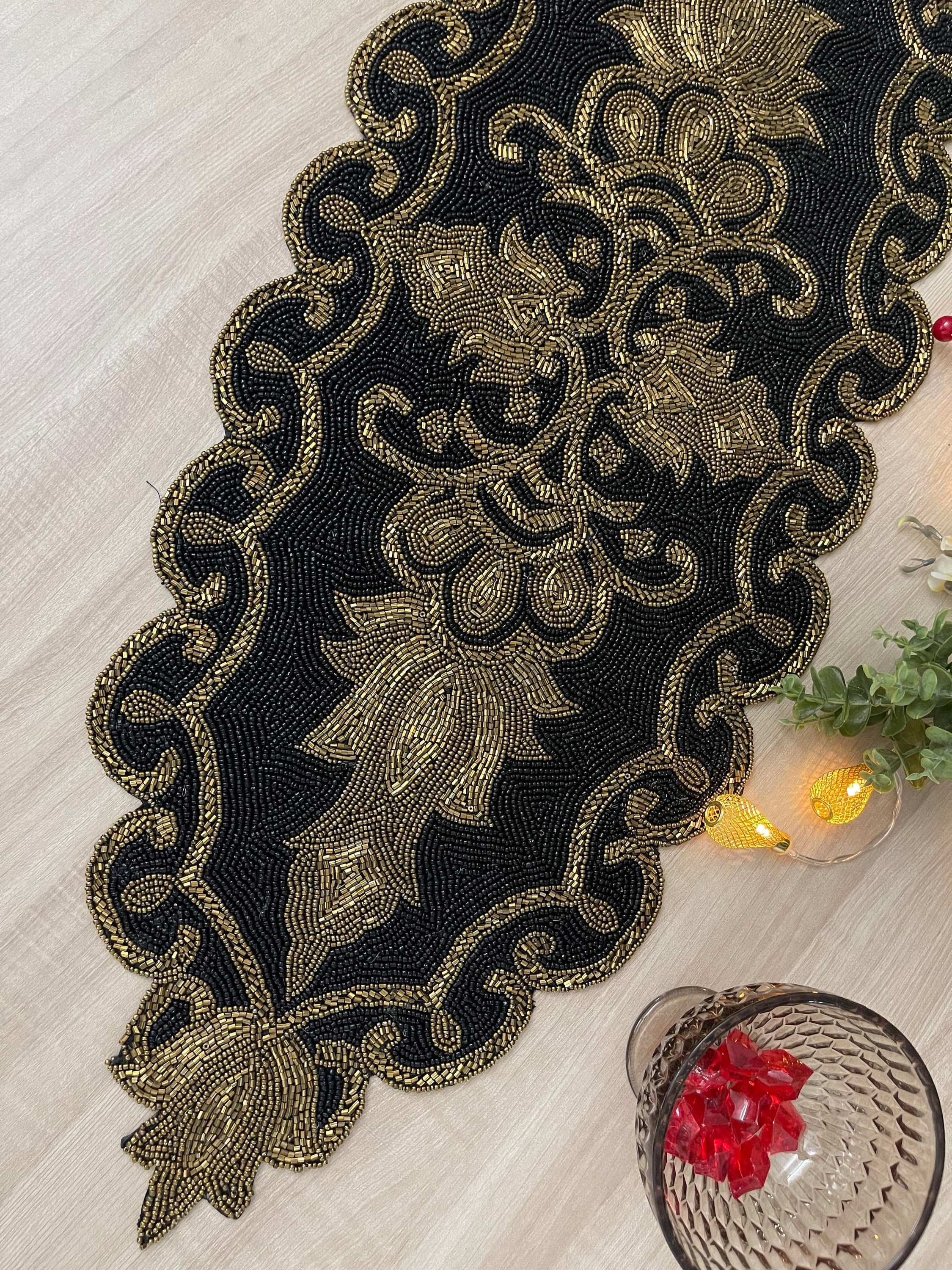 Handmade Black and Gold Beaded Table Runner (13x36 Inch) - Etsy