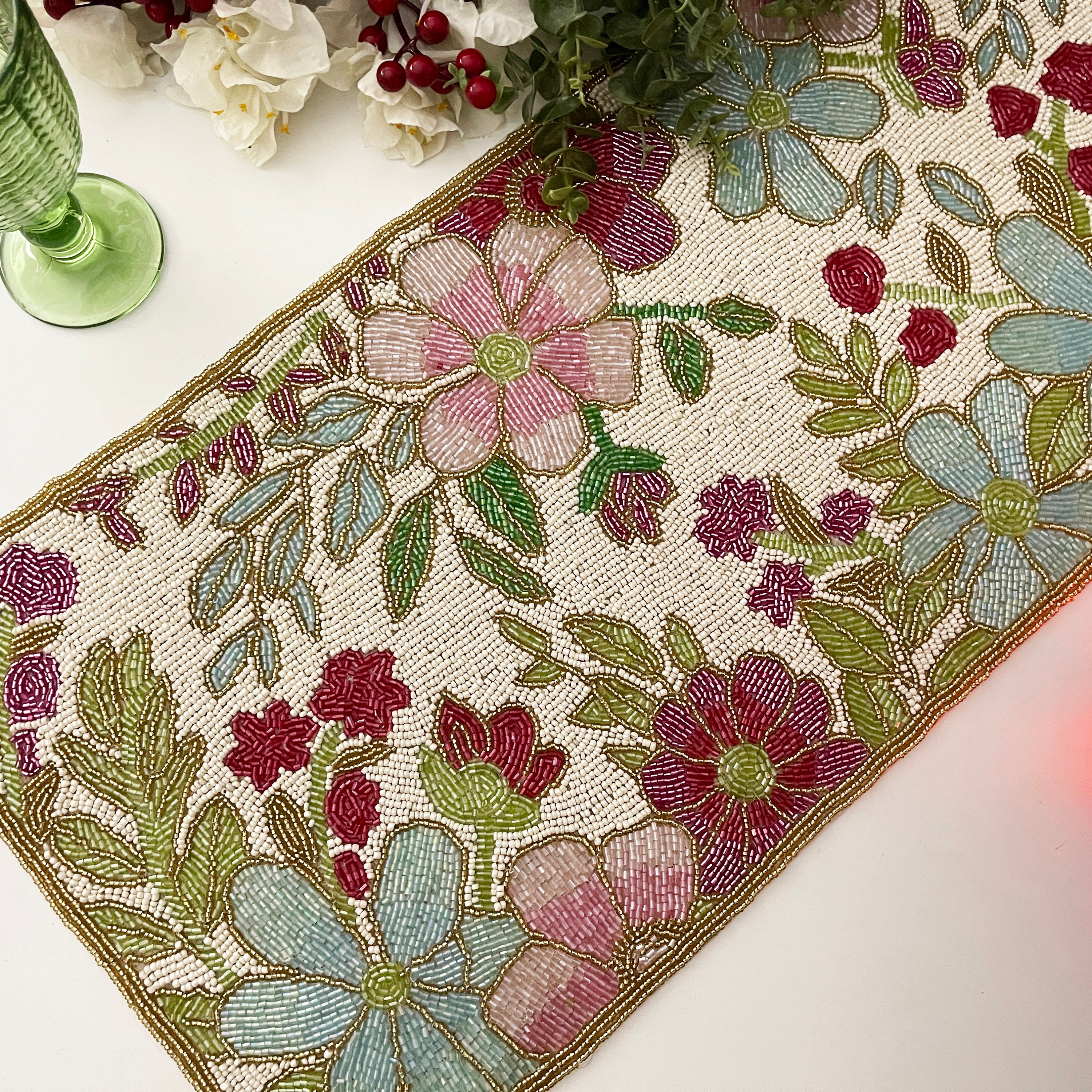 Table Runner Spring Style Floral Spring Table Runner, Handmade Beaded, 13x36inch, Multicolour - Etsy