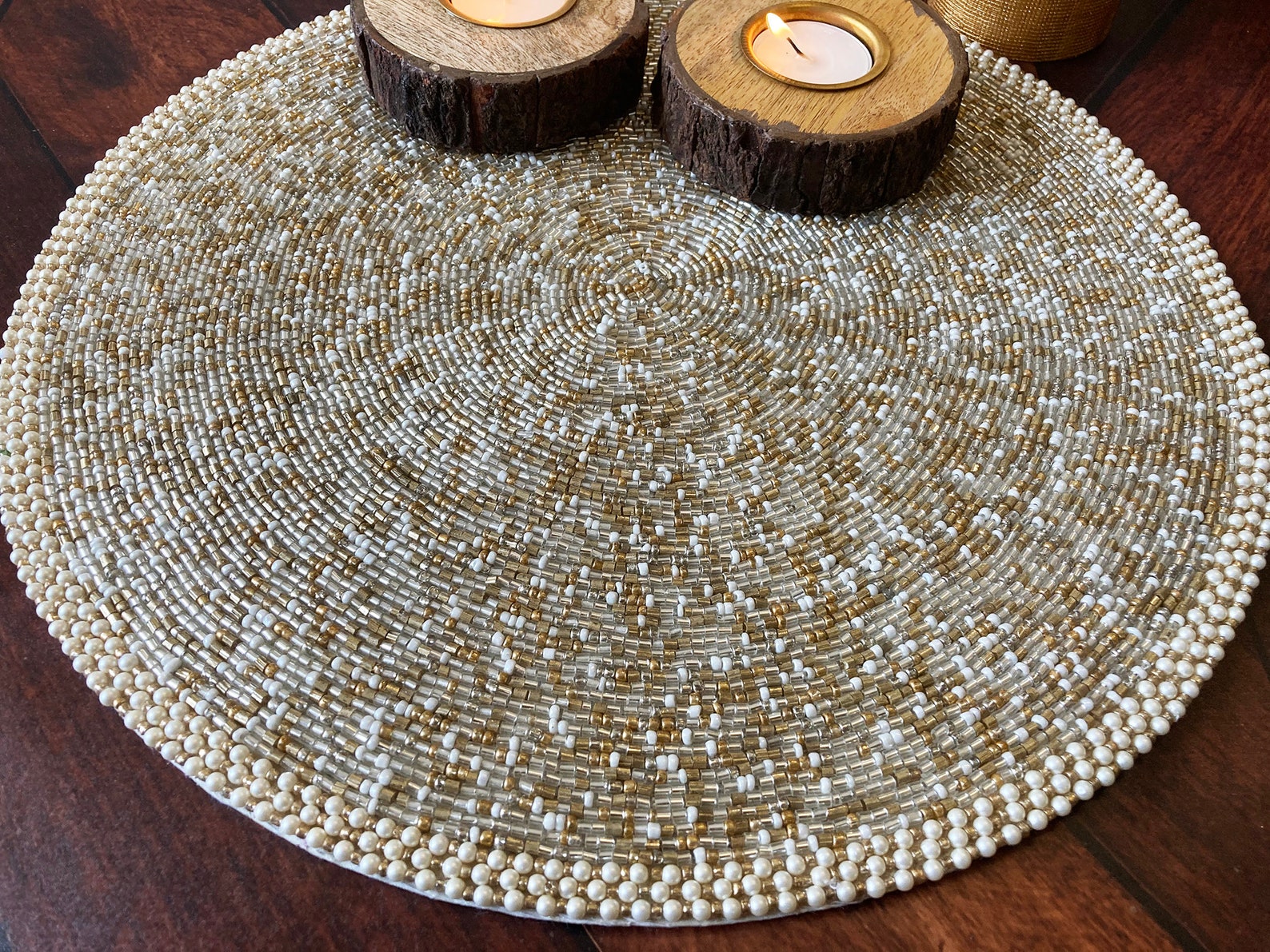 Handmade beaded placemat beaded table mat gold and silver Etsy