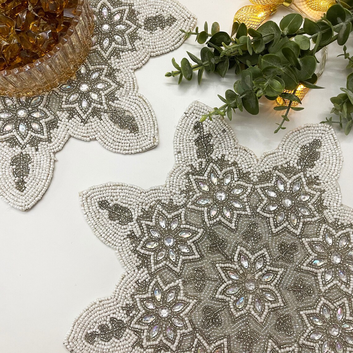 Christmas Snowflakes Placemat Handmade Beaded 13.5inch Etsy