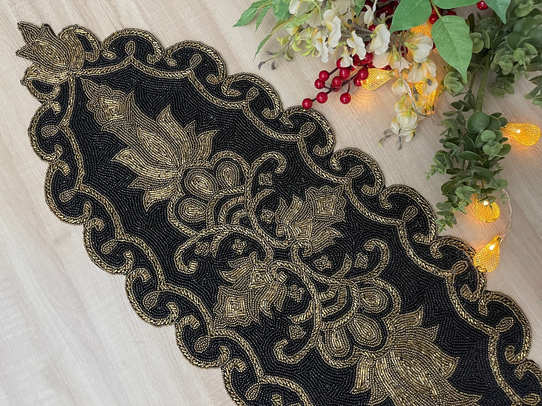 Handmade Black and Gold Beaded Table Runner (13x36 Inch) - Etsy