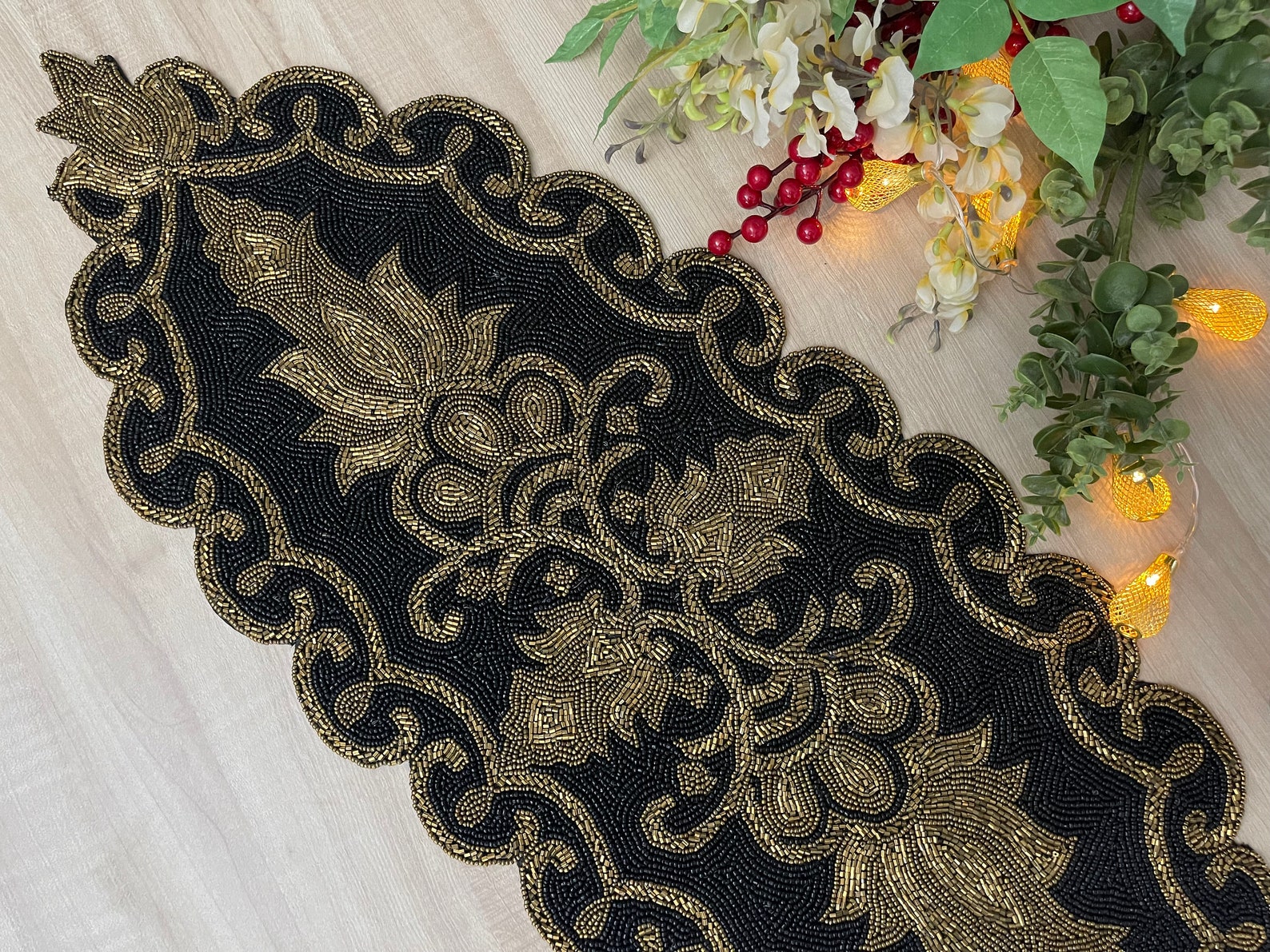 Handmade Black and Gold Beaded Table Runner (13x36 Inch) - Etsy
