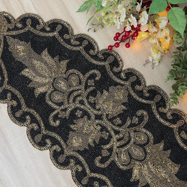 Black and Gold Table Runner Etsy