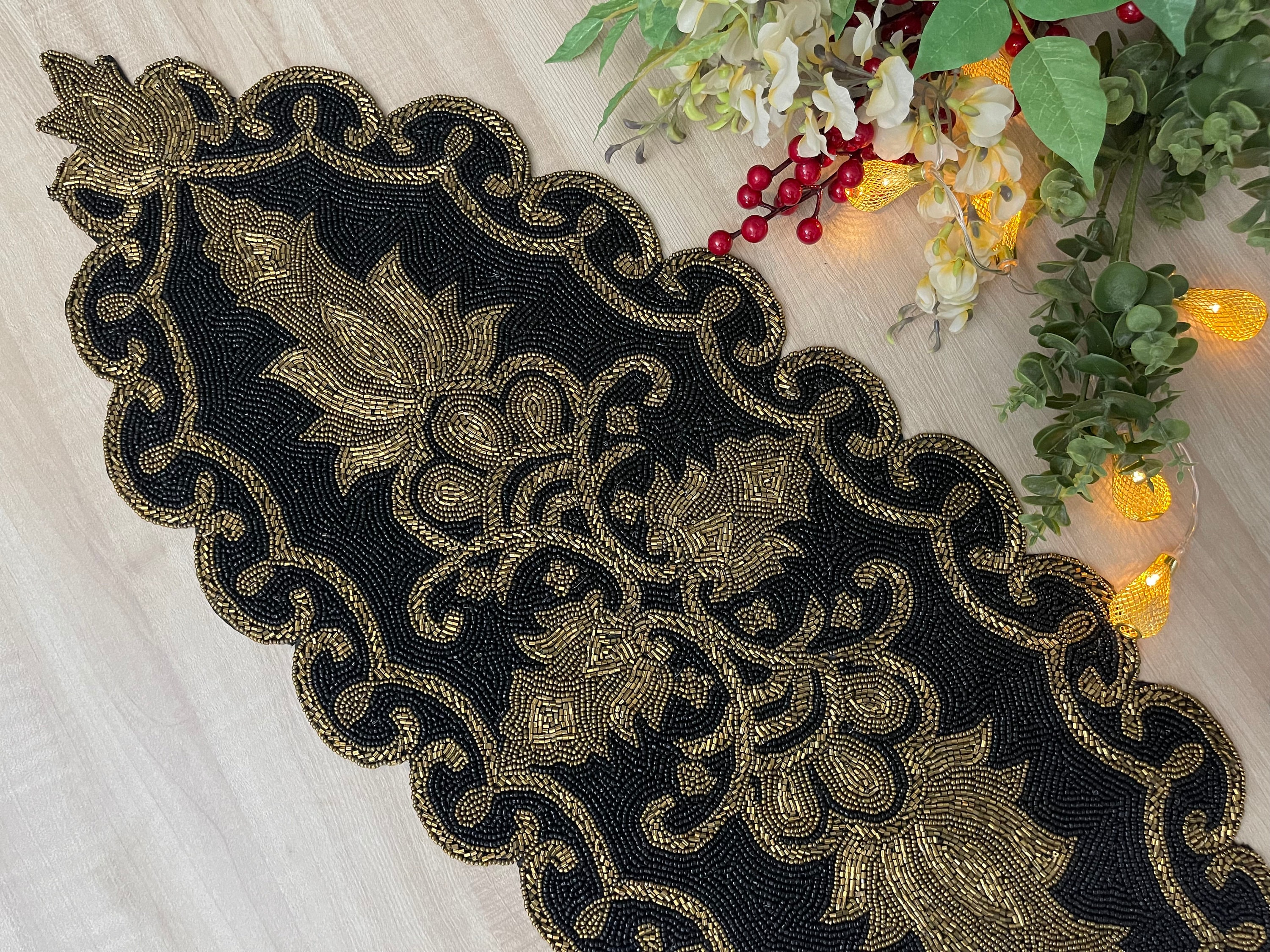 Handmade Black and Gold Beaded Table Runner (13x36 Inch) - Etsy