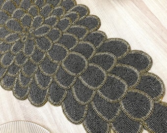Black and Gold Handmade Beaded Table Runner - Etsy