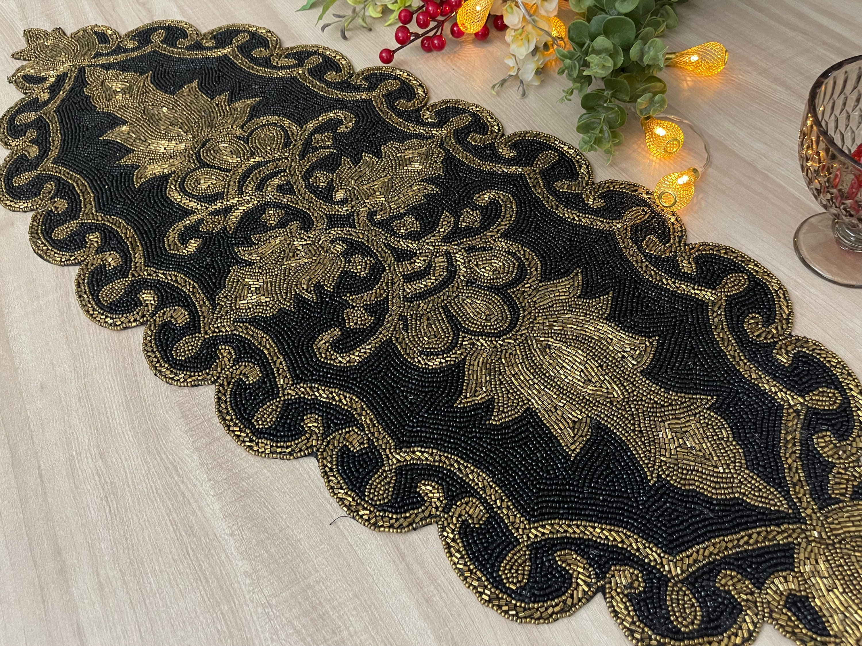 Handmade Black and Gold Beaded Table Runner (13x36 Inch) - Etsy