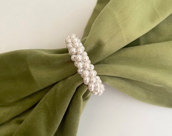 Set of 8, White pearl napkin rings, festival decor, thanksgiving and Christmas Gift