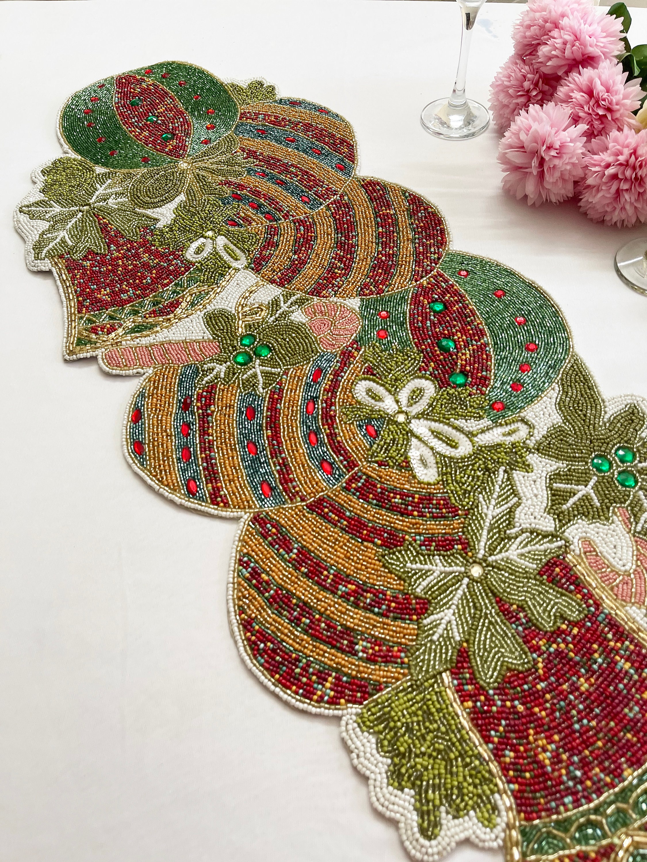 Handmade Table Runner Beaded Runner Christmas Runner Etsy