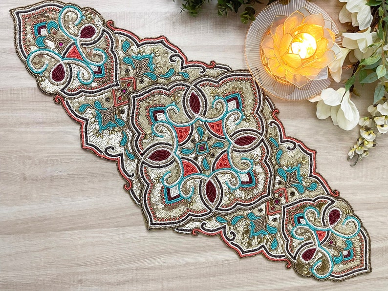 Handmade Table Runner Luxury Beaded Runner Centerpiece Etsy