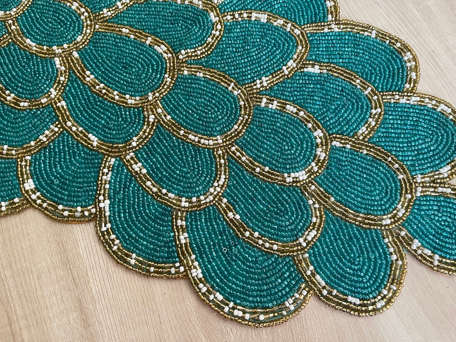 Handmade Bead Table Runner Peacock Floral Beaded Runner / - Etsy