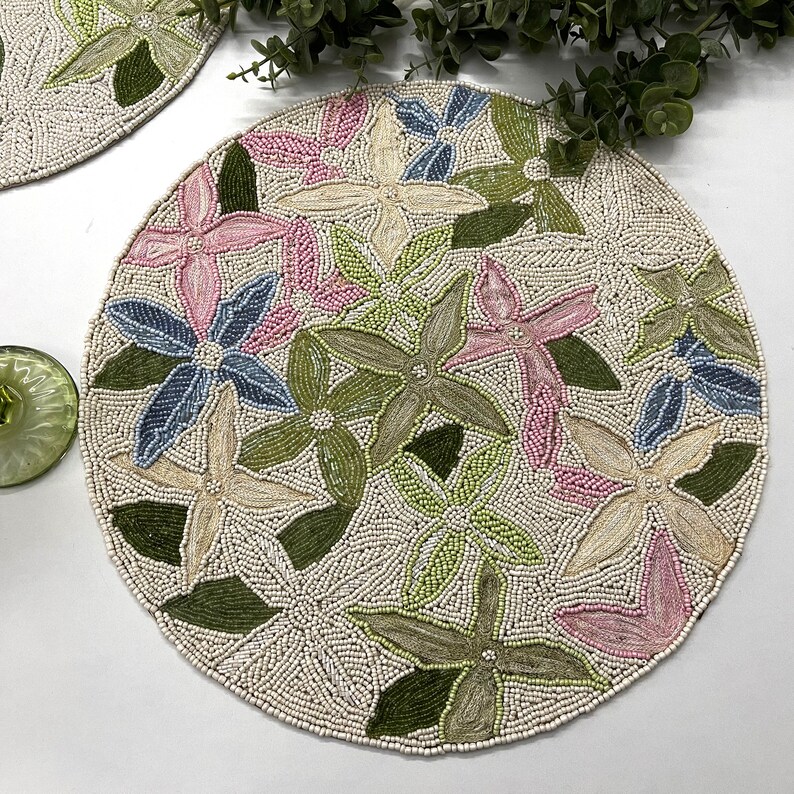 Handmade Beaded Floral Placemat Pastel Flowers Bead and Etsy